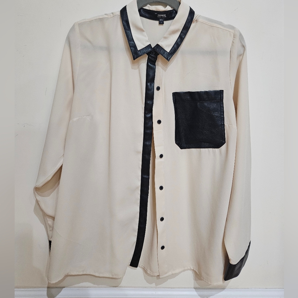 Express Faux Leather Pocket Tipped Relaxed Portofino Shirt